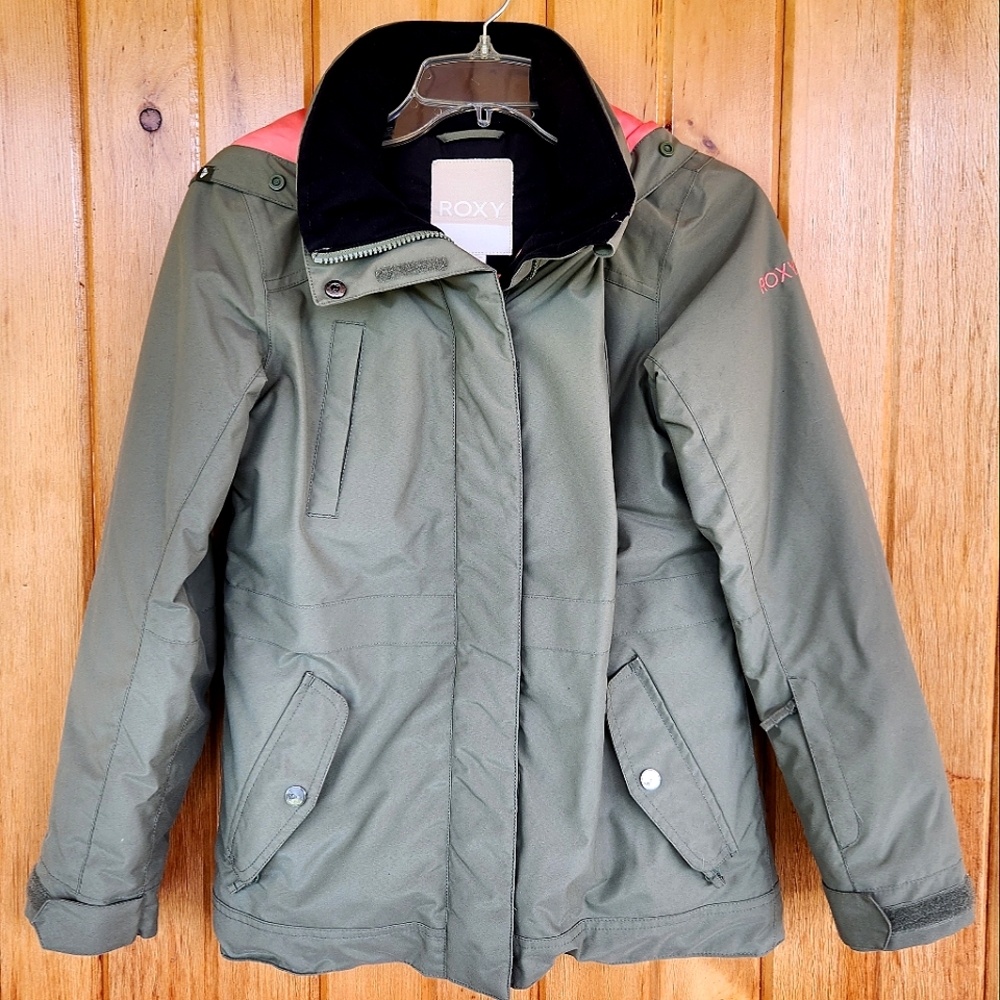 ROXY Girls Winter Ski Jacket, Army Olive Green, Size 12 / Large